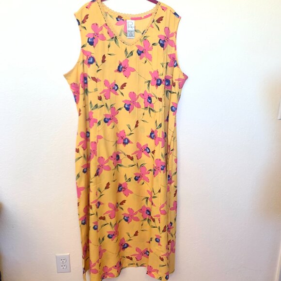 Roaman's V-Neck long summer dress SZ 24W Floral on apricot background NEW - Picture 7 of 8
